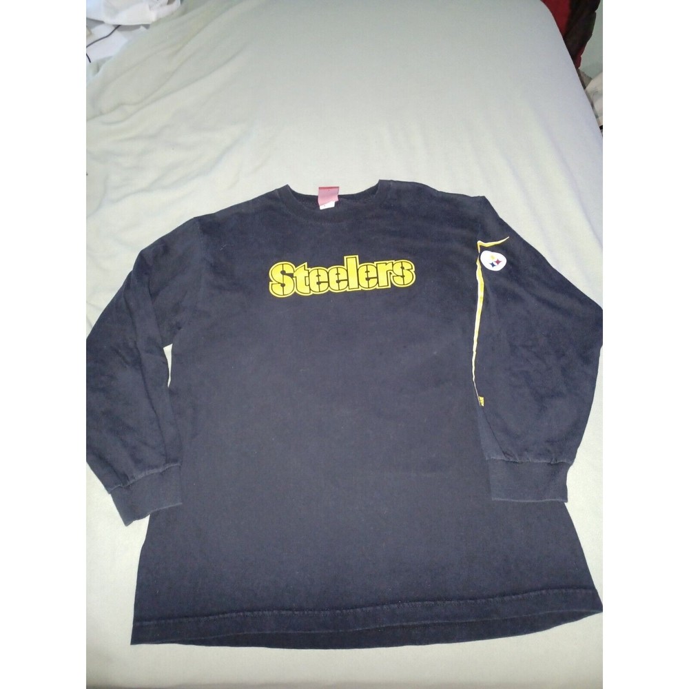 Pittsburgh Steelers mens large long sleeve logo tshirt black 100% Cotton
